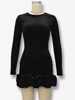 Elegant Velvet Mini Dress With Ruffle Hem Long Sleeve Bodycon Dress For Women 2026
