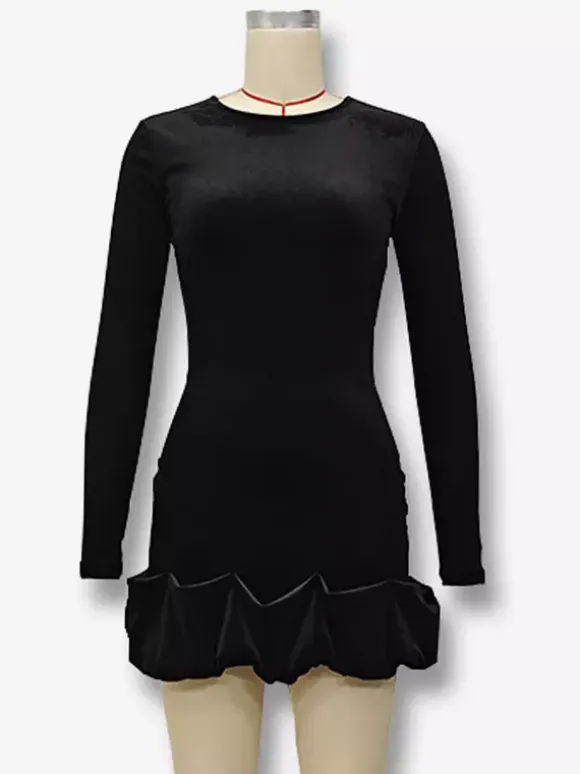 Elegant Velvet Mini Dress With Ruffle Hem Long Sleeve Bodycon Dress For Women 2026