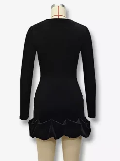 Elegant Velvet Mini Dress With Ruffle Hem Long Sleeve Bodycon Dress For Women 2026