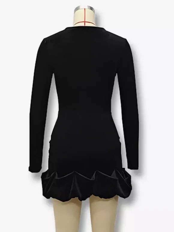 Elegant Velvet Mini Dress With Ruffle Hem Long Sleeve Bodycon Dress For Women 2026