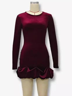 Elegant Velvet Mini Dress With Ruffle Hem Long Sleeve Bodycon Dress For Women 2026