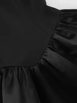 Elegant Women's 2 Piece Set - Vintage Peplum Tube Top & Side Slit Midi Skirt - Chic Summer Party Wear 2026