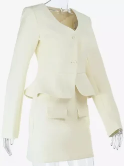 Elegant Women's Skirt Suit Set - Peplum Blazer & Mini Skirt 2 Piece - Old Money Style Spring Business Wear 2026