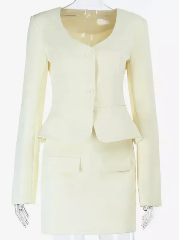 Elegant Women's Skirt Suit Set - Peplum Blazer & Mini Skirt 2 Piece - Old Money Style Spring Business Wear 2026