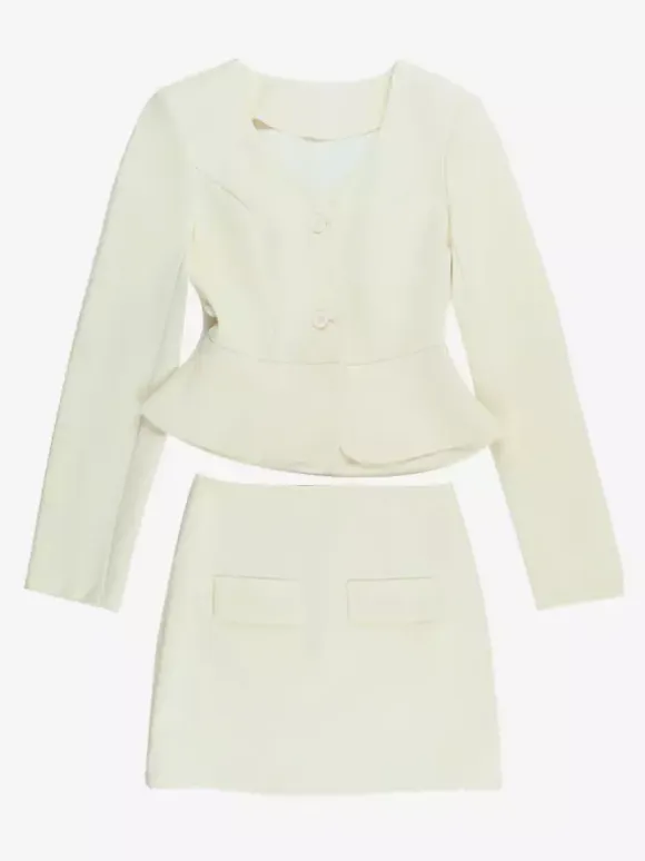 Elegant Women's Skirt Suit Set - Peplum Blazer & Mini Skirt 2 Piece - Old Money Style Spring Business Wear 2026