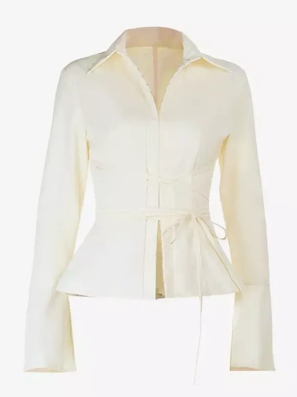 Elegant Women's Slim Peplum Shirt - Vintage Tie Waist Bell Sleeve Blouse - Y2K Chic Spring Date Night Top 2026