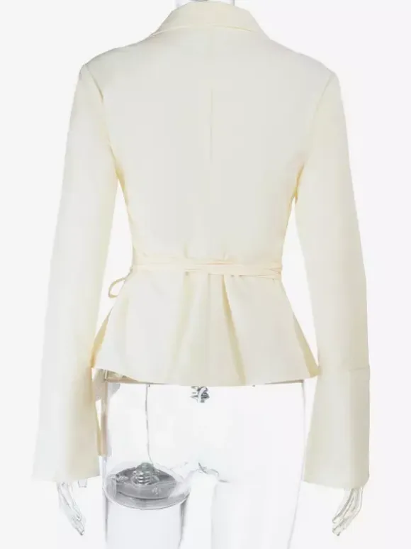 Elegant Women's Slim Peplum Shirt - Vintage Tie Waist Bell Sleeve Blouse - Y2K Chic Spring Date Night Top 2026