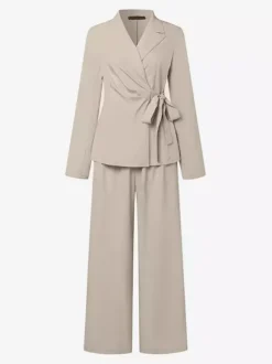Elegant Wrap Blazer Women 2 Piece Set - Slim Fit Tie Waist Wide Leg Pantsuit - Spring Business Casual 2026