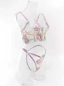 Embroidered Lingerie Sexy Lavender 2-Piece Bra Panty Sets