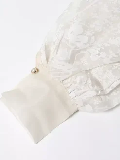 Embroidered Organza Blouses Puff Sleeve Tops For Women - Apricot Boho Tie Waist Sheer Wrap Shirt - Summer Garden Party 2026
