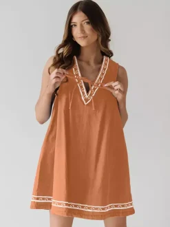 Embroidered Denim Mini Dress For Women - Casual V Neck Tie Front Loose Babydoll Sun Dress With Pockets - Summer Beach Vacation 2026
