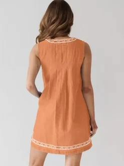 Embroidered Denim Mini Dress For Women - Casual V Neck Tie Front Loose Babydoll Sun Dress With Pockets - Summer Beach Vacation 2026