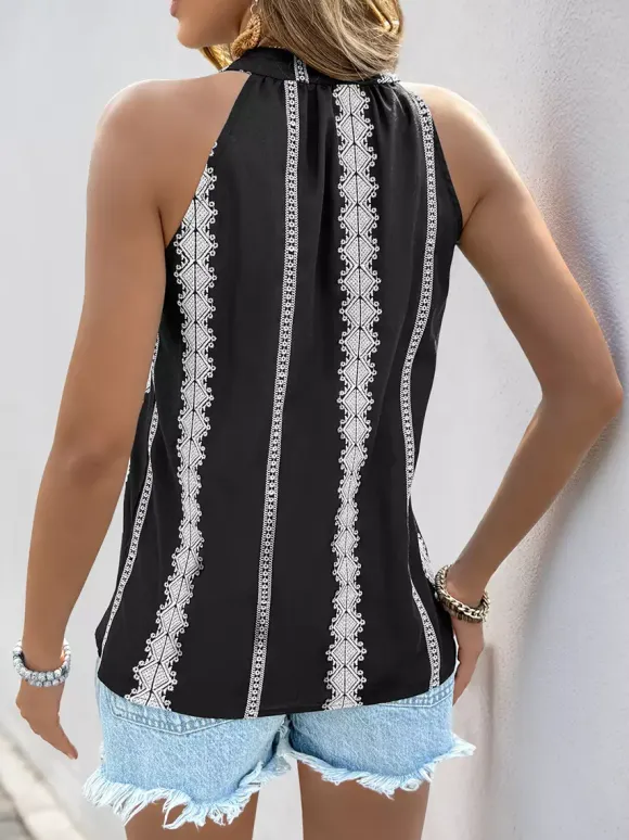 Embroidery V-neck Sleeveless Boho Top With Tassels 2026
