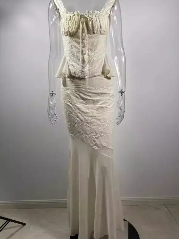 Embroidery Sleeveless Top And Asymmetric Mermaid Skirt 2-Piece Set For Women 2026