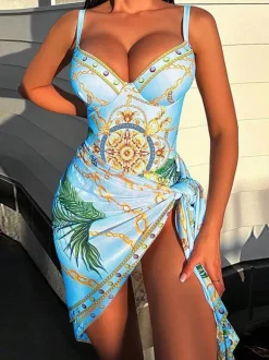 Ethnic Inspired Backless Adjustable Straps And Tulle 2 Pieces Set