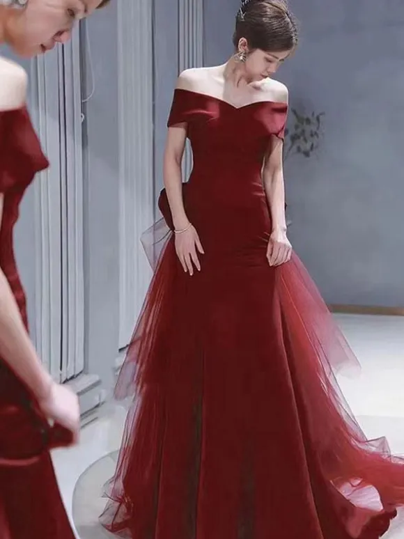 Evening Dress 2026 A-Line Bateau Neck With Train Short Sleeves Lace-up Bows Matte Satin Formal Dinner Dresses Free Customization