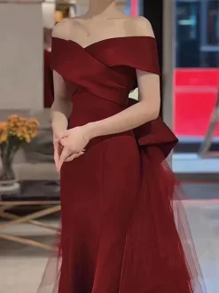 Evening Dress 2026 A-Line Bateau Neck With Train Short Sleeves Lace-up Bows Matte Satin Formal Dinner Dresses Free Customization
