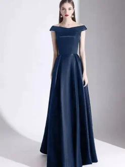 Evening Dress 2026 A-Line Bateau Neck Satin Floor Length Formal Dresses Wedding Guest Dresses Free Customization