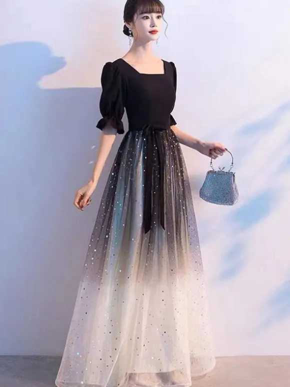 Evening Dress 2026 A-Line Square Neck Tulle Floor-Length Sash Formal Party Dresses Free Customization