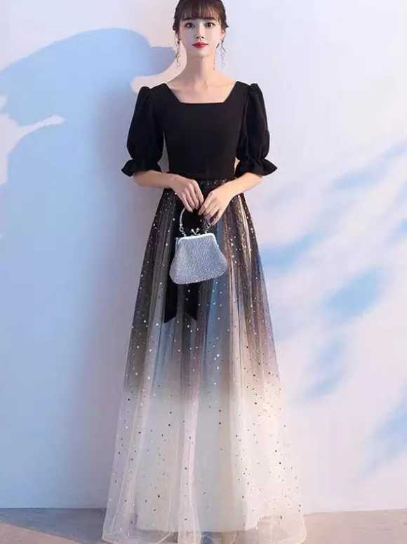 Evening Dress 2026 A-Line Square Neck Tulle Floor-Length Sash Formal Party Dresses Free Customization