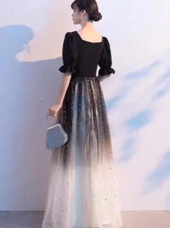 Evening Dress 2026 A-Line Square Neck Tulle Floor-Length Sash Formal Party Dresses Free Customization