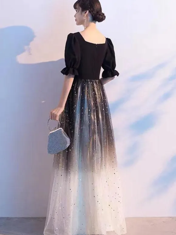 Evening Dress 2026 A-Line Square Neck Tulle Floor-Length Sash Formal Party Dresses Free Customization