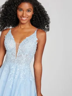 Evening Dress 2026 Light Blue V-Neck Ball Gown Sleeveless Backless Applique Formal Dresses Wedding Guest Dresses Free Customization