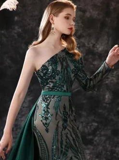 Evening Dress 2026 Mermaid One-Shoulder Long Sleeves Zipper Lace Formal Dinner Prom Party Dresses