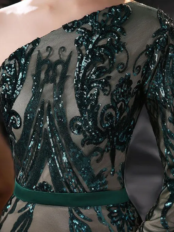 Evening Dress 2026 Mermaid One-Shoulder Long Sleeves Zipper Lace Formal Dinner Prom Party Dresses