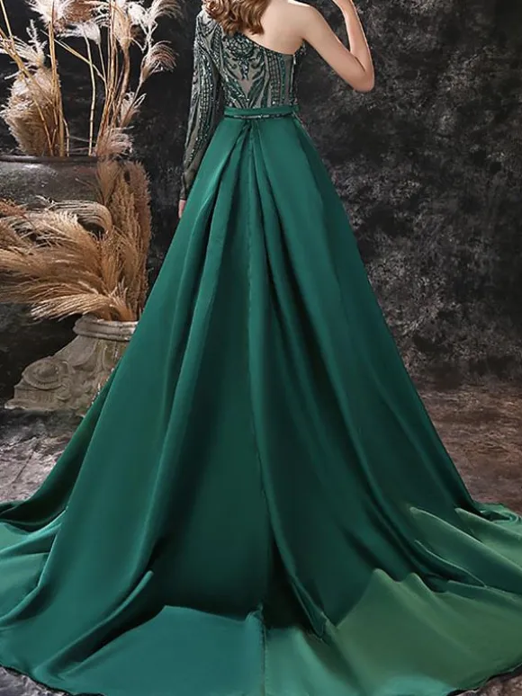 Evening Dress 2026 Mermaid One-Shoulder Long Sleeves Zipper Lace Formal Dinner Prom Party Dresses
