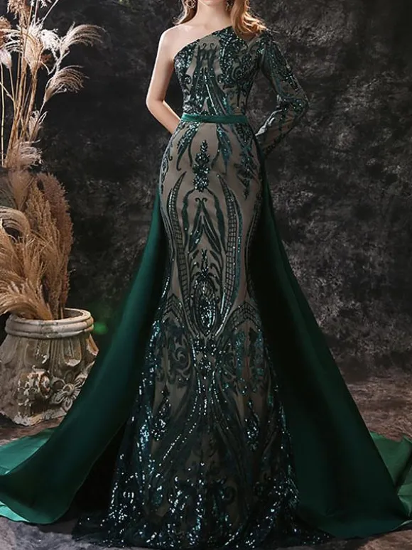 Evening Dress 2026 Mermaid One-Shoulder Long Sleeves Zipper Lace Formal Dinner Prom Party Dresses