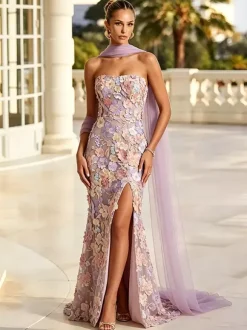 Evening Dress A Line Floral Embroidered Long Formal Dress