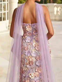 Evening Dress A Line Floral Embroidered Long Formal Dress