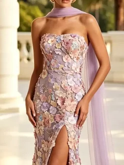 Evening Dress A Line Floral Embroidered Long Formal Dress