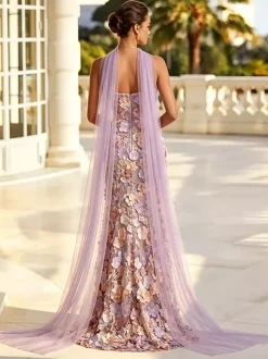 Evening Dress A Line Floral Embroidered Long Formal Dress