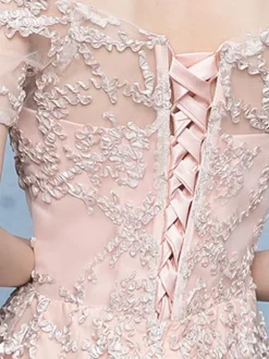 Evening Dress A-Line Bateau Neck Lace Floor-Length Formal Party Dresses