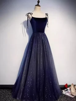 Evening Dress A-Line Designed Neckline Tulle Floor-Length Social Party Dresses Free Customization
