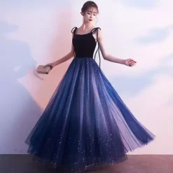 Evening Dress A-Line Designed Neckline Tulle Floor-Length Social Party Dresses Free Customization