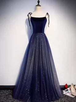 Evening Dress A-Line Designed Neckline Tulle Floor-Length Social Party Dresses Free Customization