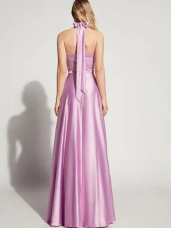 Evening Dress A-Line Halter Floor-Length Sleeveless Backless Elastic Silk Like Satin Formal Party Dresses Free Customization