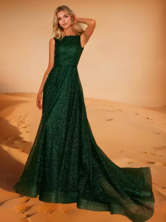 Evening Dress A-Line Jewel Neck Polyester With Train Social Party Dresses