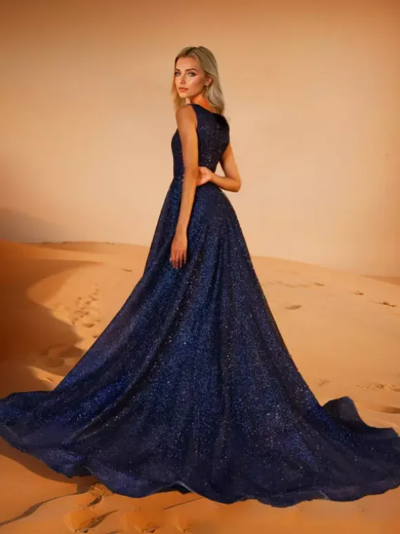 Evening Dress A-Line Jewel Neck Polyester With Train Social Party Dresses