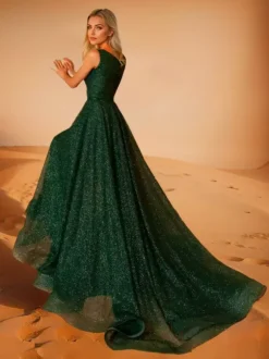 Evening Dress A-Line Jewel Neck Polyester With Train Social Party Dresses