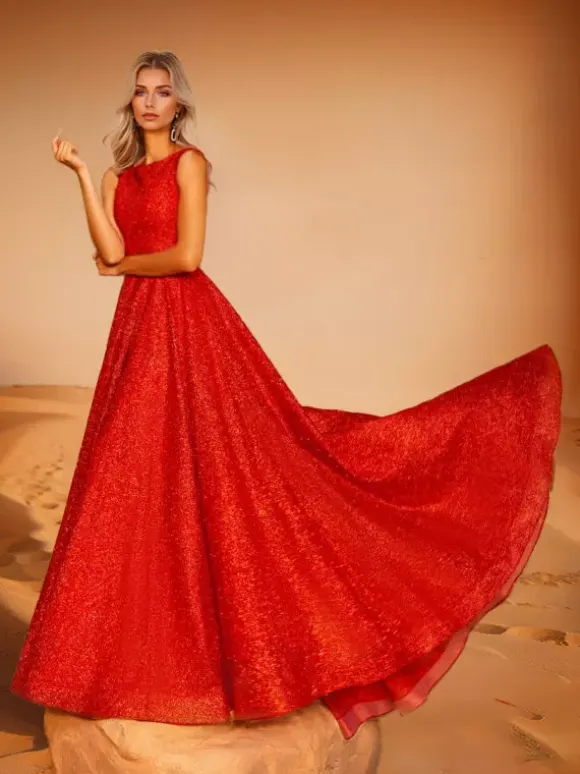 Evening Dress A-Line Jewel Neck Polyester With Train Social Party Dresses