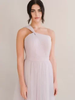 Evening Dress A-Line One-Shoulder With Train Sleeveless Backless Pleated Tulle Social Party Dresses