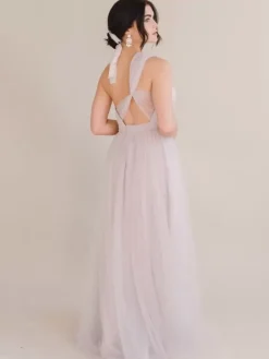 Evening Dress A-Line One-Shoulder With Train Sleeveless Backless Pleated Tulle Social Party Dresses