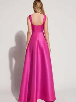 Evening Dress A-Line Square Neck Elastic Silk Like Satin Floor-Length Formal Party Dresses Free Customization