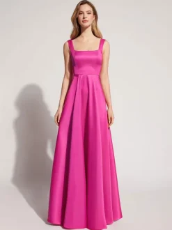 Evening Dress A-Line Square Neck Elastic Silk Like Satin Floor-Length Formal Party Dresses Free Customization