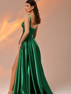 Evening Dress A-Line Square Neck Floor-Length Sleeveless Zipper Satin Fabric Social Pageant Dresses
