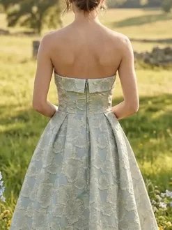 Evening Dress A-Line Strapless Jacquard Ankle-Length Formal Party Dresses